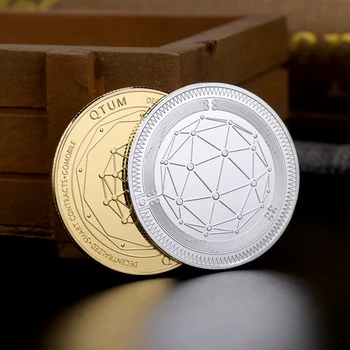  РЕПЛИКА 1шт Виртуальной Валюты Памятные Монеты QTUM Quantum Coin Позолоченный Значок Значимый Сувенир Подарок
