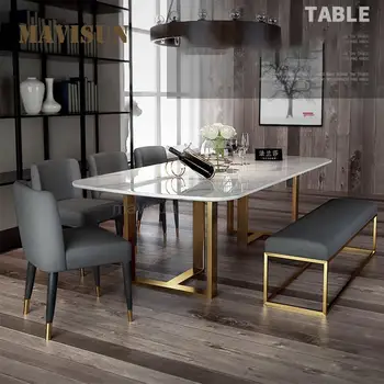  Сочетание домашнего стола и стульев с мраморной столешницей в скандинавском стиле для столовой, современная минималистичная Простая кухонная мебель