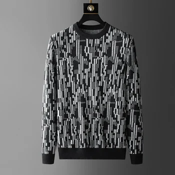  Элитный Роскошный 2022 Новый мужской вязаный пуловер с круглым вырезом, Оригинальная дизайнерская качественная осенне-зимняя мужская одежда для свитеров